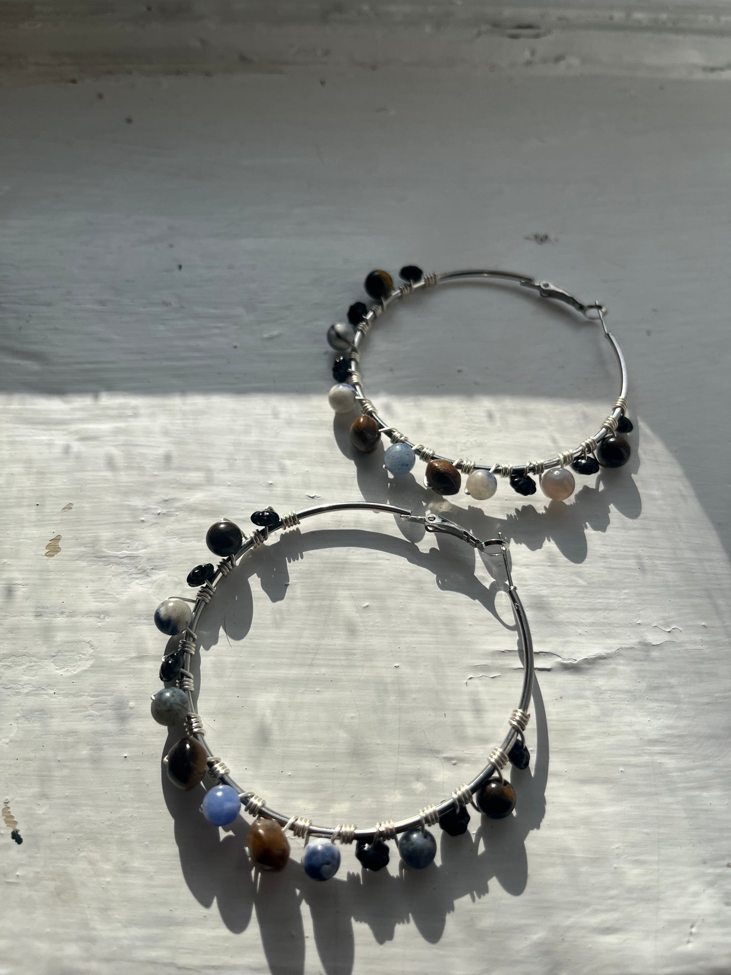 Silver beaded hoops