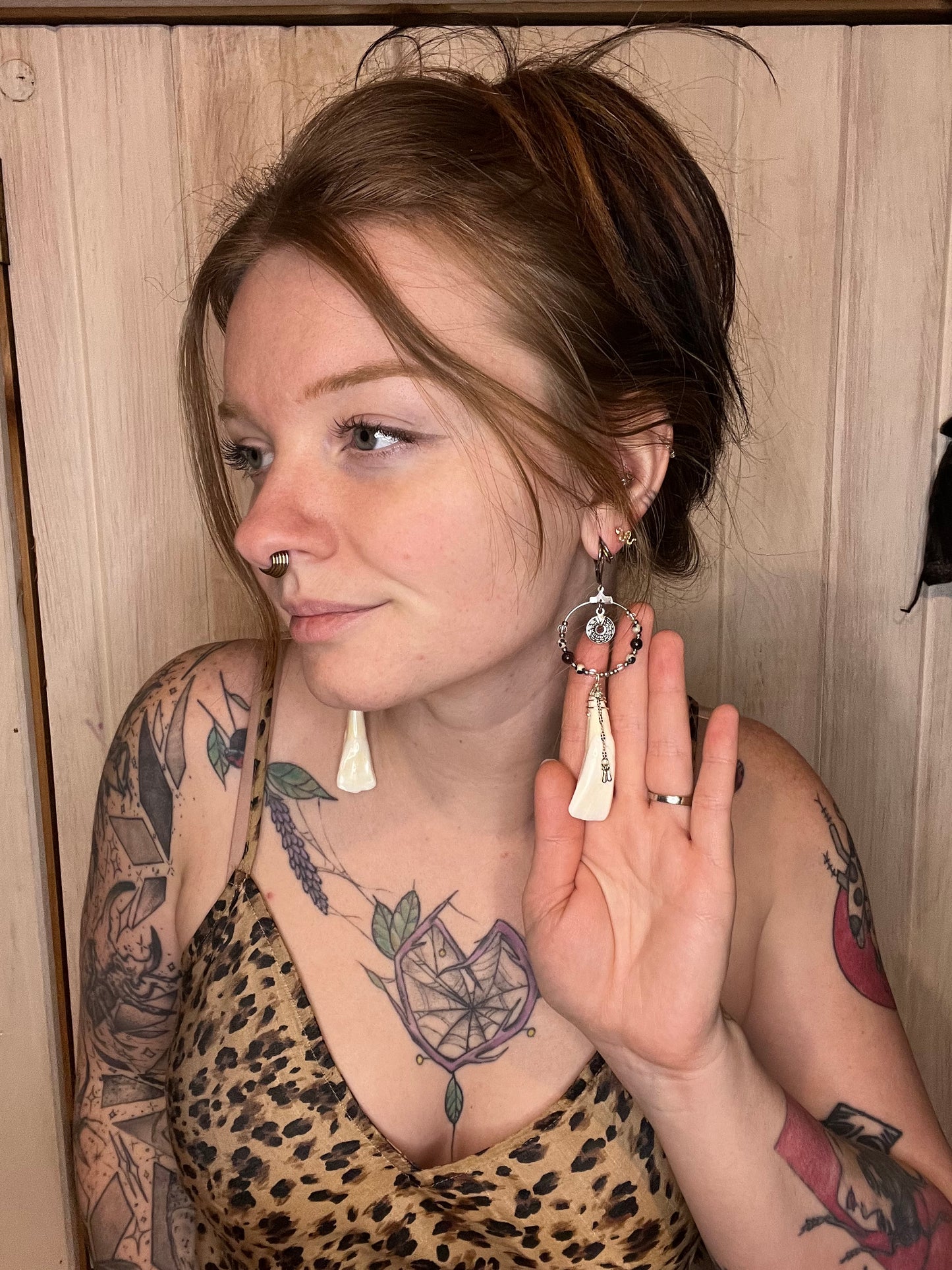 Silver hoop tooth earrings
