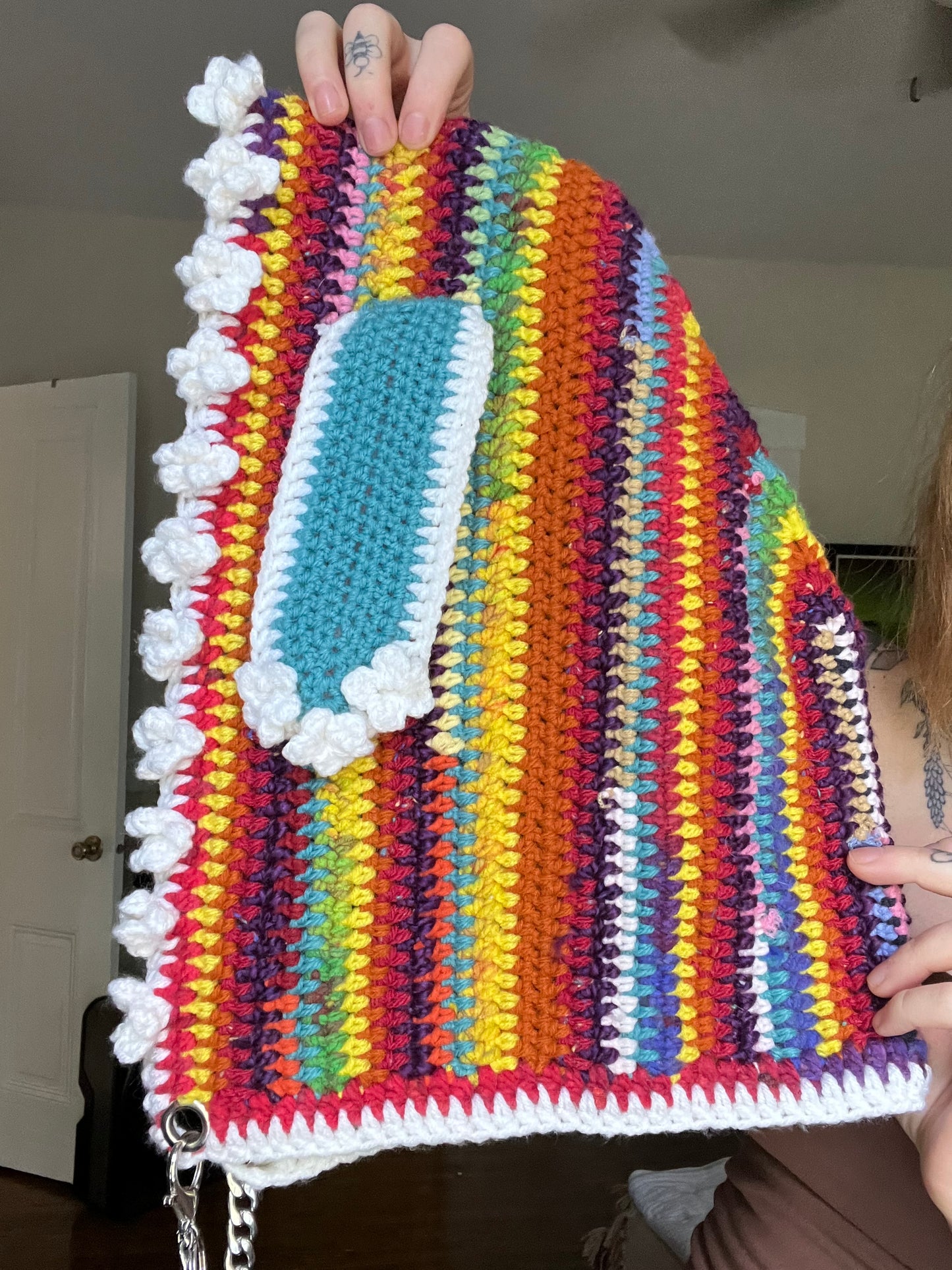 Rainbow daisy bunny hood