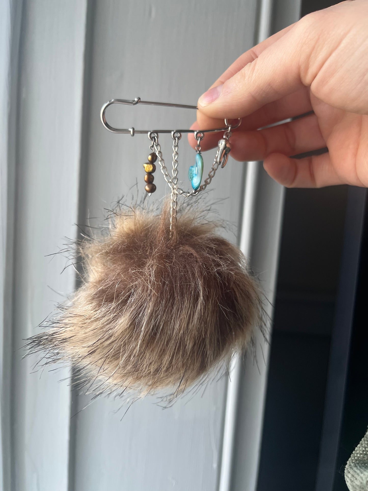 Brown puff charm pin