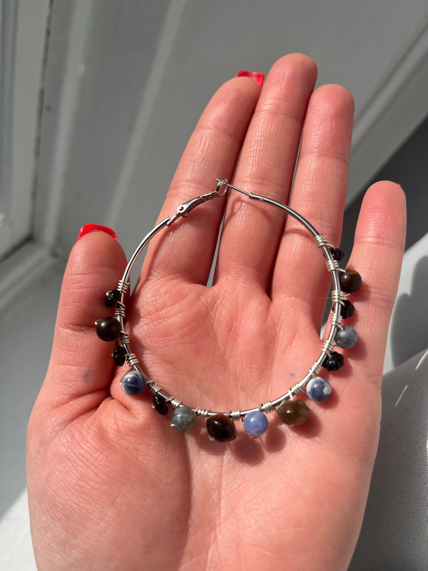 Silver beaded hoops