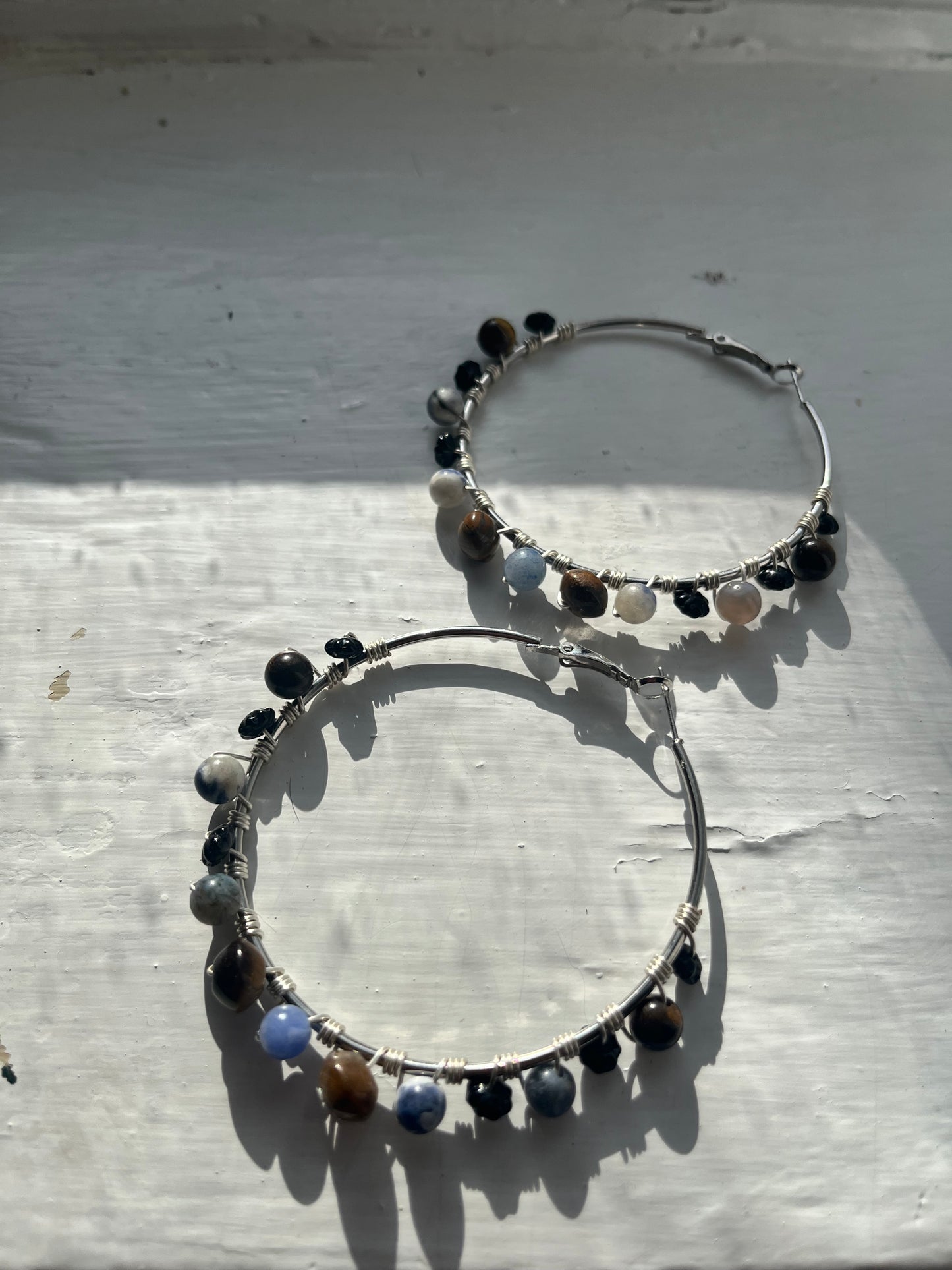 Silver beaded hoops