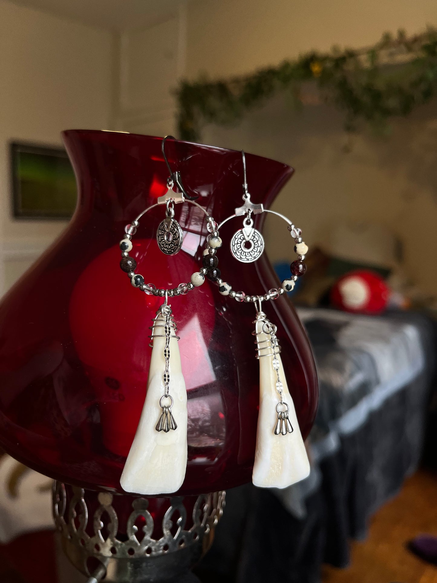 Silver hoop tooth earrings