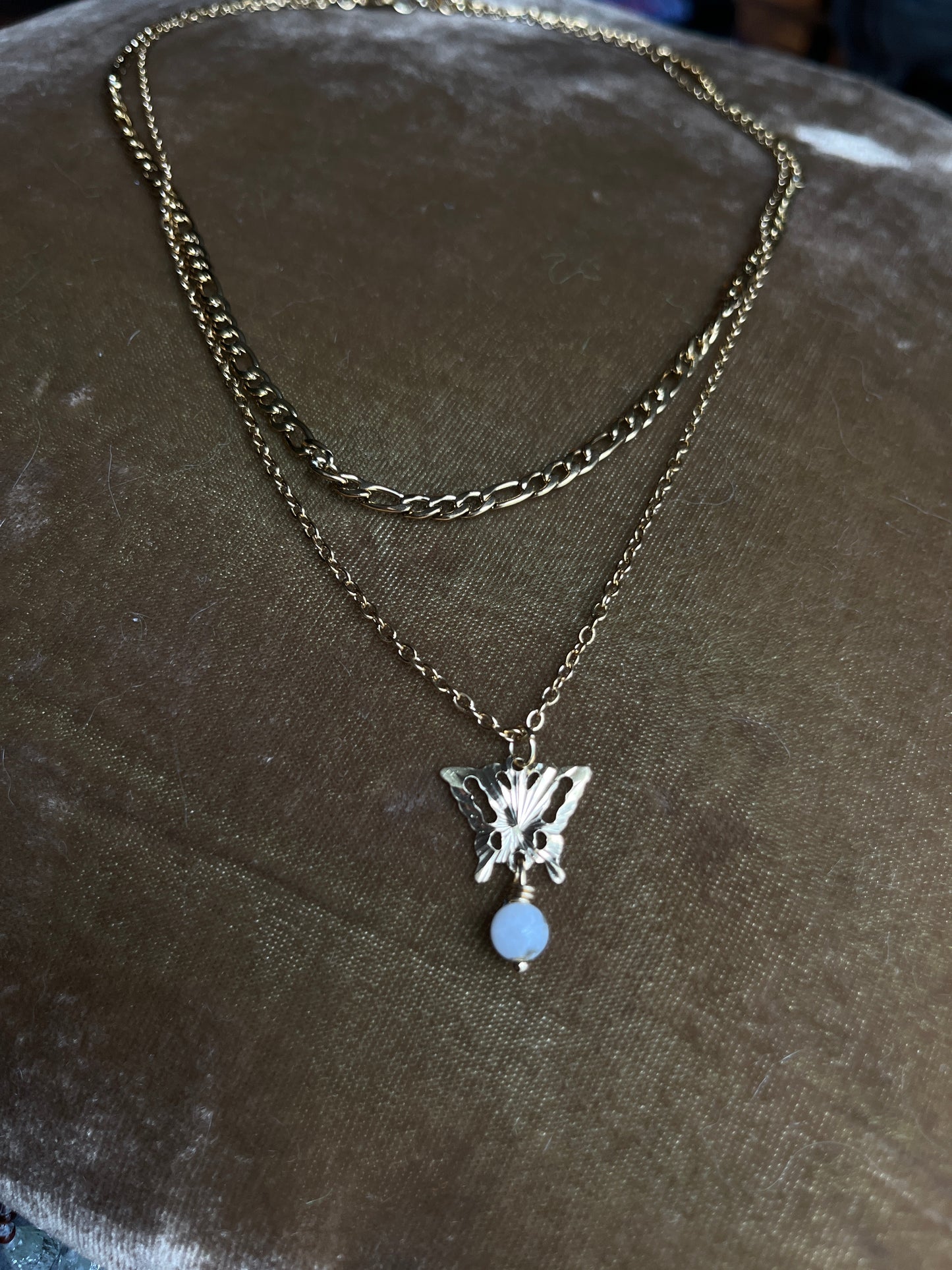 Gold butterfly layered necklace