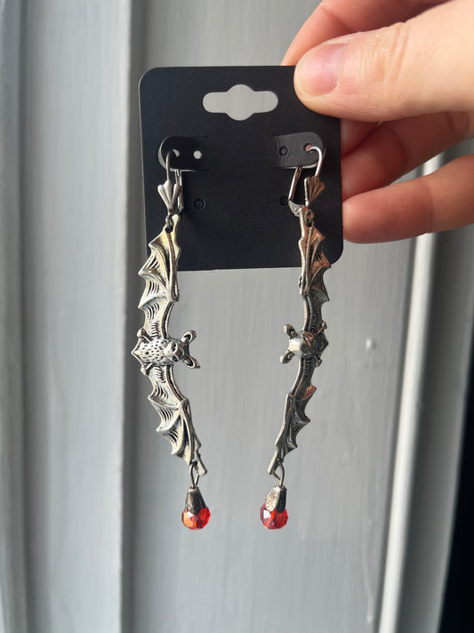 Red bat earrings