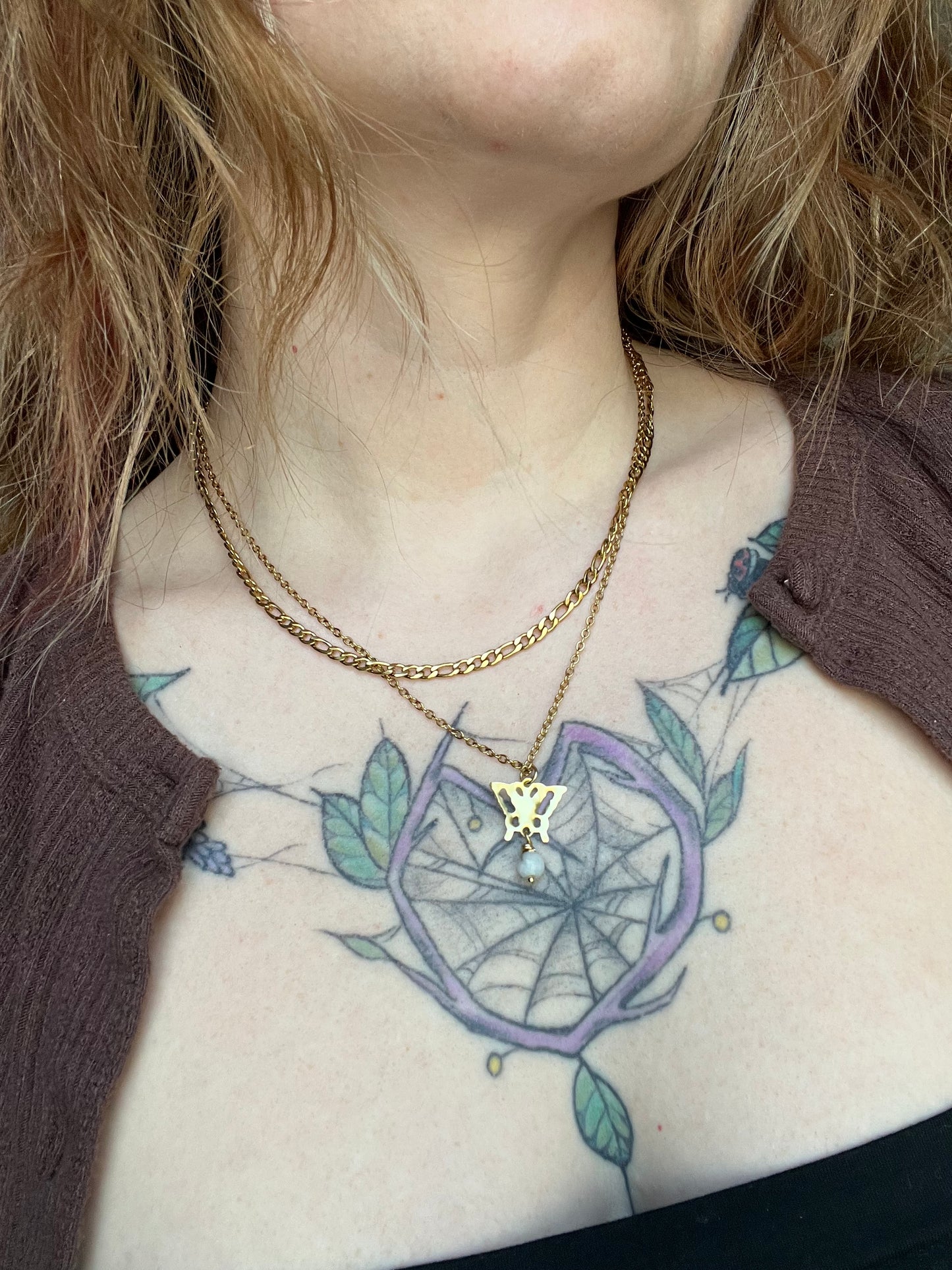 Gold butterfly layered necklace