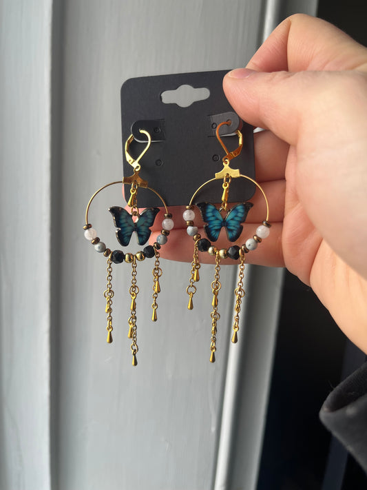 Blue butterfly earrings