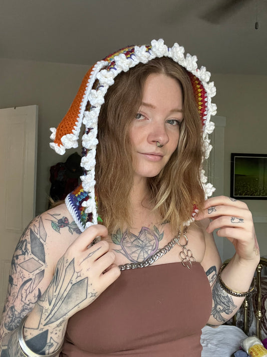 Rainbow daisy bunny hood