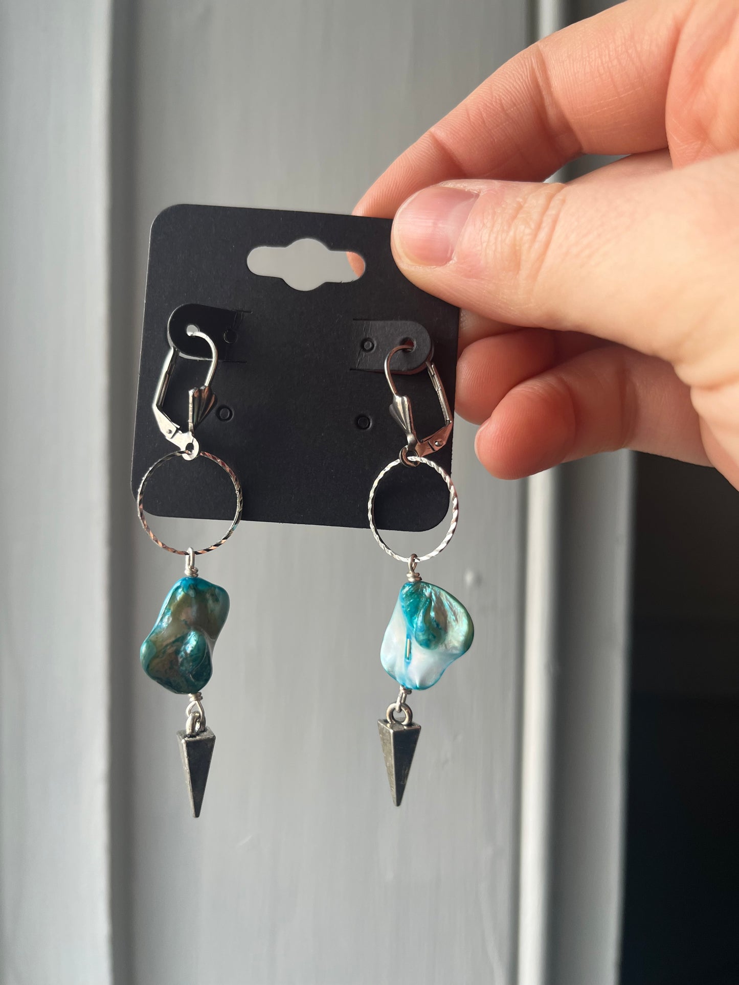 Teal pyramid earrings
