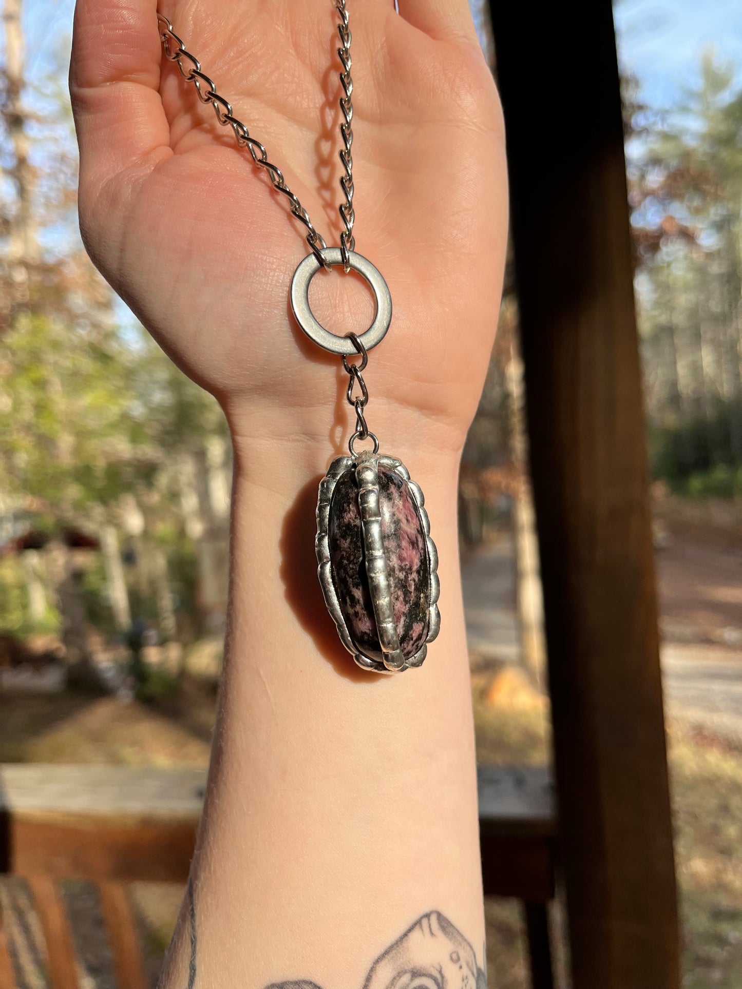 Caged rhodonite necklace