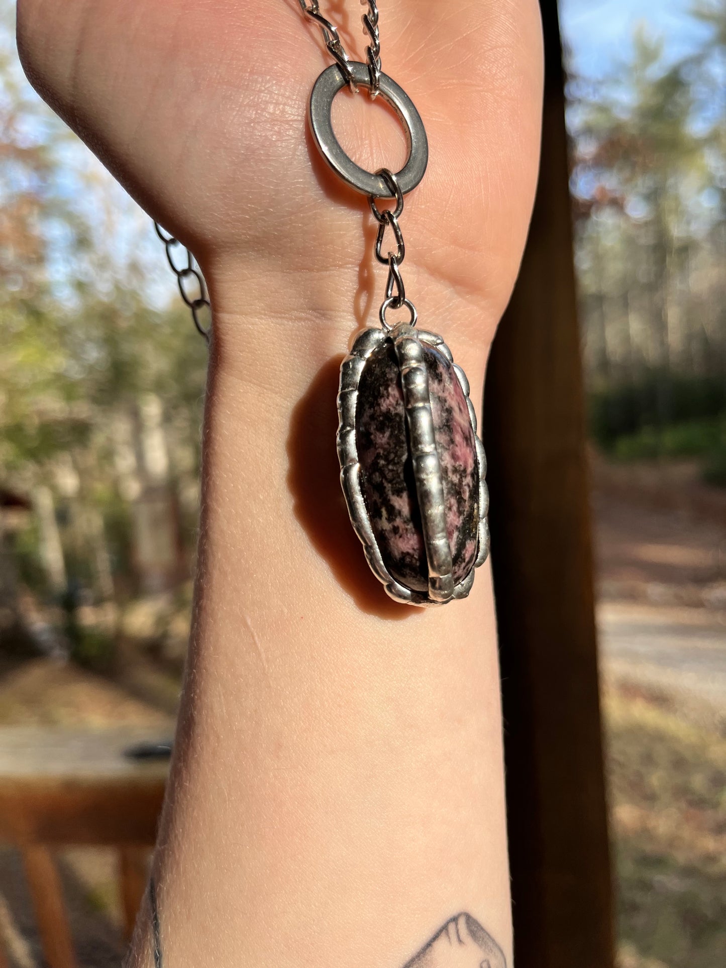 Caged rhodonite necklace